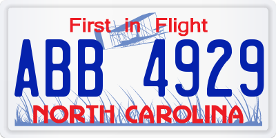NC license plate ABB4929