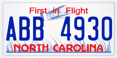 NC license plate ABB4930