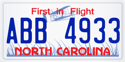 NC license plate ABB4933