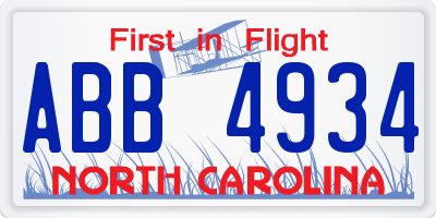 NC license plate ABB4934