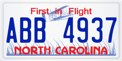 NC license plate ABB4937