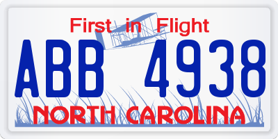 NC license plate ABB4938