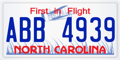 NC license plate ABB4939