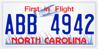 NC license plate ABB4942