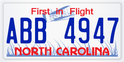 NC license plate ABB4947