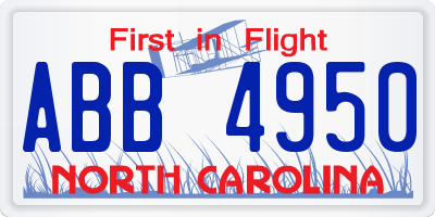 NC license plate ABB4950