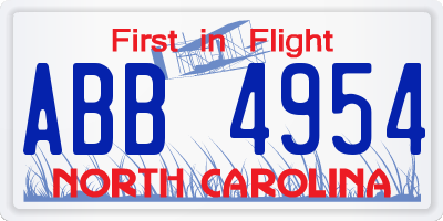 NC license plate ABB4954