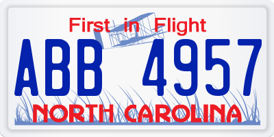NC license plate ABB4957