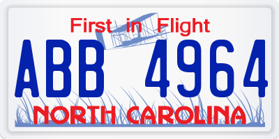 NC license plate ABB4964