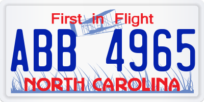 NC license plate ABB4965