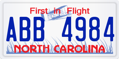 NC license plate ABB4984