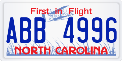 NC license plate ABB4996