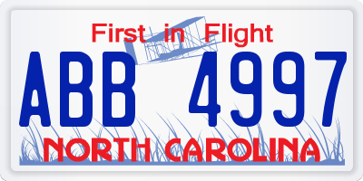 NC license plate ABB4997