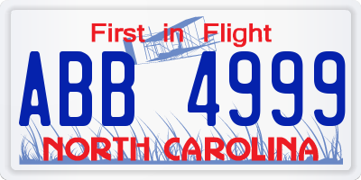 NC license plate ABB4999