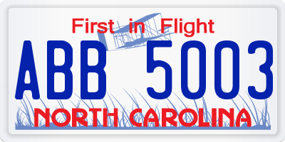 NC license plate ABB5003