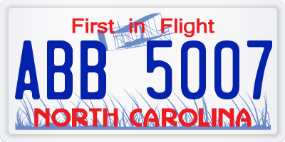 NC license plate ABB5007