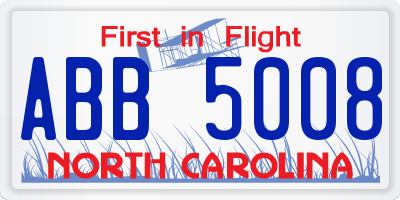 NC license plate ABB5008