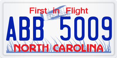 NC license plate ABB5009