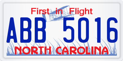 NC license plate ABB5016