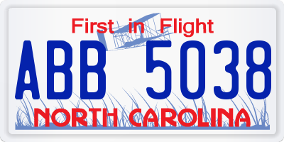 NC license plate ABB5038
