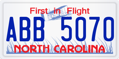 NC license plate ABB5070
