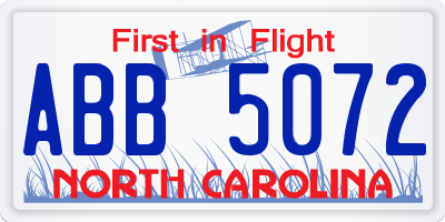 NC license plate ABB5072