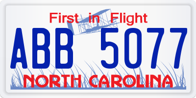 NC license plate ABB5077