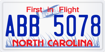 NC license plate ABB5078
