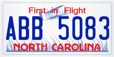 NC license plate ABB5083