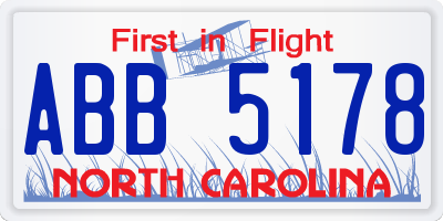 NC license plate ABB5178