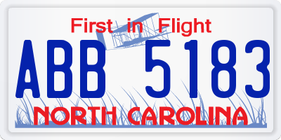 NC license plate ABB5183