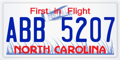 NC license plate ABB5207