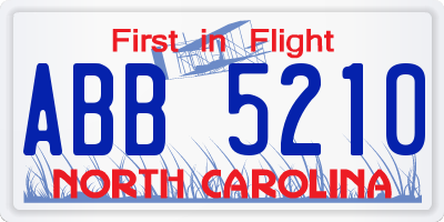 NC license plate ABB5210