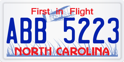 NC license plate ABB5223