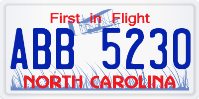 NC license plate ABB5230