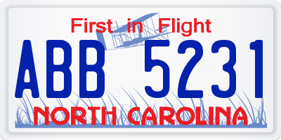 NC license plate ABB5231