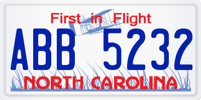 NC license plate ABB5232