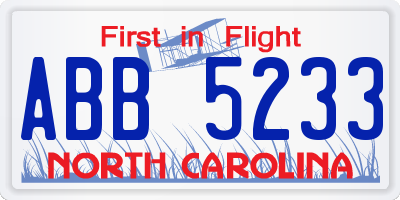 NC license plate ABB5233