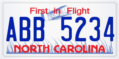 NC license plate ABB5234
