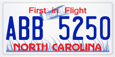 NC license plate ABB5250