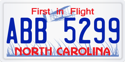 NC license plate ABB5299