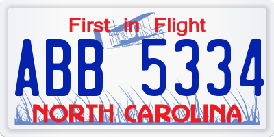 NC license plate ABB5334