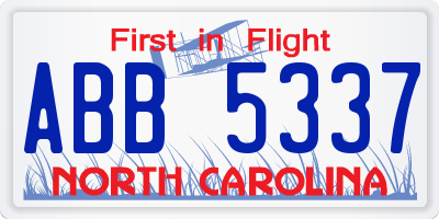 NC license plate ABB5337