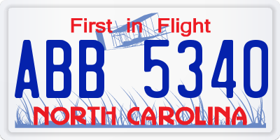 NC license plate ABB5340
