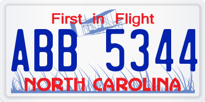 NC license plate ABB5344