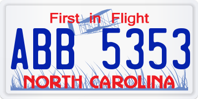 NC license plate ABB5353