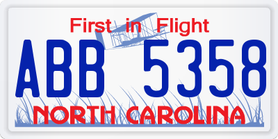 NC license plate ABB5358