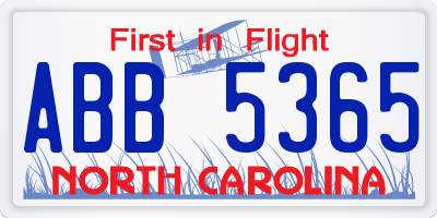 NC license plate ABB5365
