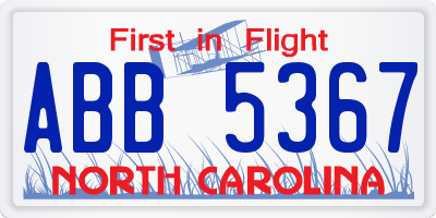 NC license plate ABB5367