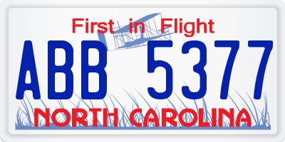 NC license plate ABB5377